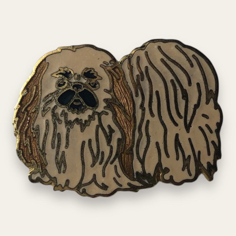 Vintage Pekingese Puppy Dog Pin Costume Jewelry Brooch Marked Gift Creations